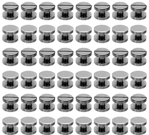 PATIKIL M4x4mm Chicago Screws, 50 Sets Chicago Screw Slotted Binding Post Screw Bolts Rivets Brass Fasteners Connectors for Leather Belt Scrapbook Photo Albums, Matte Black