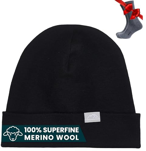 Cappelli in Lana Merino per Uomo e Donna – Berretto con Risvolto in Lana – Cappelli Invernali per Uomo e Donna Essenziale per l’Inverno (Black, Small-Medium)