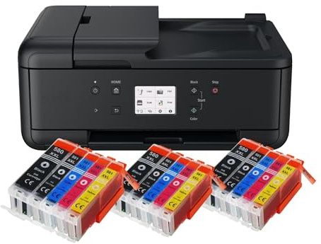 IC-Office TR7650 Farbtintenstrahl Multifunktionsdrucker 4-in-1 (Drucken, Kopieren, Scannen, Faxen, ADF, WLAN, AirPrint) schwarz + 15 XXL Tintenpatronen
