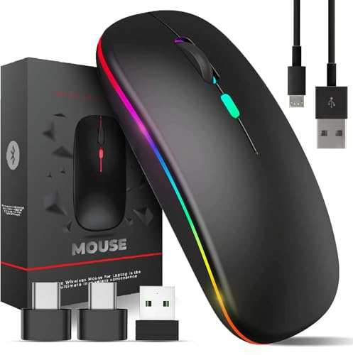 TEUREMI Wireless Mouse Bluetooth & 2.4GHz Dual Mode, Rechargeable RGB Computer Mous e, 800–2400 DPI, USB Mouses, Wireless Mouse for Laptop, Bluetooth Mose for Laptop Accessories