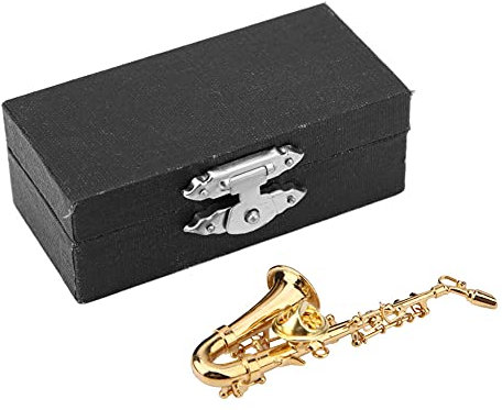 Broche de saxophone, instrument de musique miniature pour femme, broche de revers de mode, broches de saxophone dorées avec étui à instruments en métal miniature doré, décoration