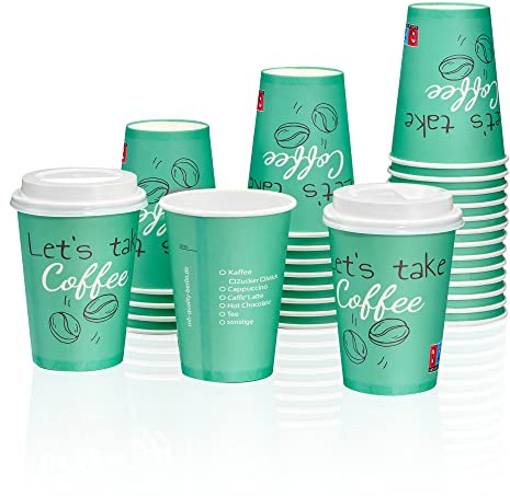 MH QUALITY Kaffeebecher To Go 300ml (12oz) mit Deckel - 200x Hochwertige Einweg Pappbecher | Coffee To Go Becher, 0,3l - Grün