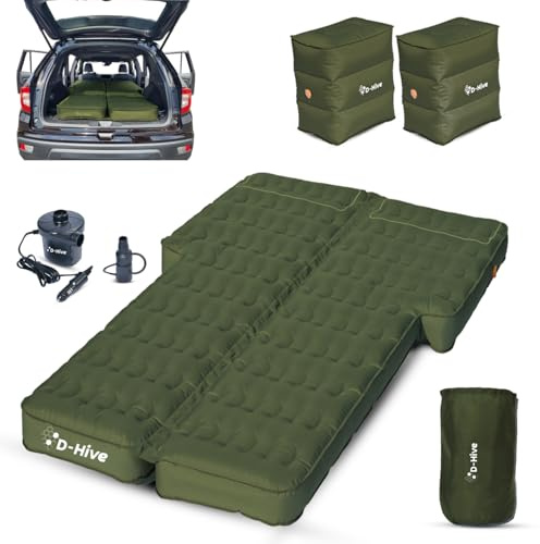 D-Hive Unbeatable Durability SUV Air Mattress for Car Camping, Durable Extra Thick 300D Oxford Fabric, Quick Easy Set-Up w/Electric Pump, Car Bed Mattress, Forrest Green