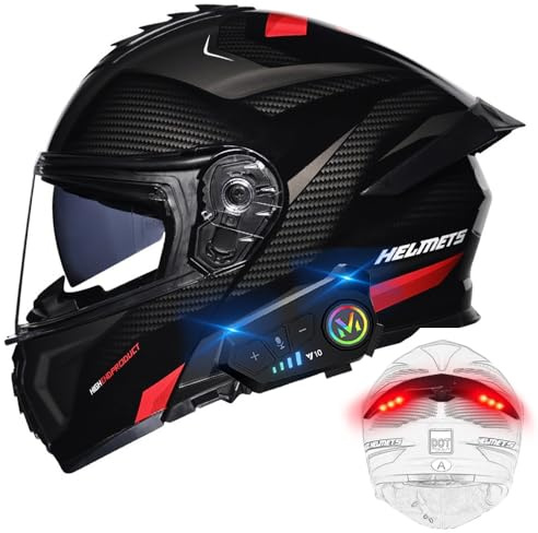 BYGMWEP Bluetooth Casco Modulare per Moto con Luce di Coda, Casco da Moto a Doppia Visiera Integrati Omologato ECE, con Doppio Altoparlante e Microfono, per Adulti Uomini e Donne M~XXXL