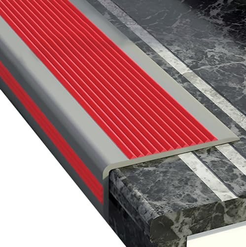 Nez de Marche Imperméable 50 x 20 mm, Protection de Bord d'escalier en Forme de L, en PVC, Profilé d'angle Autocollant(Rouge,100cm/3.3ft)