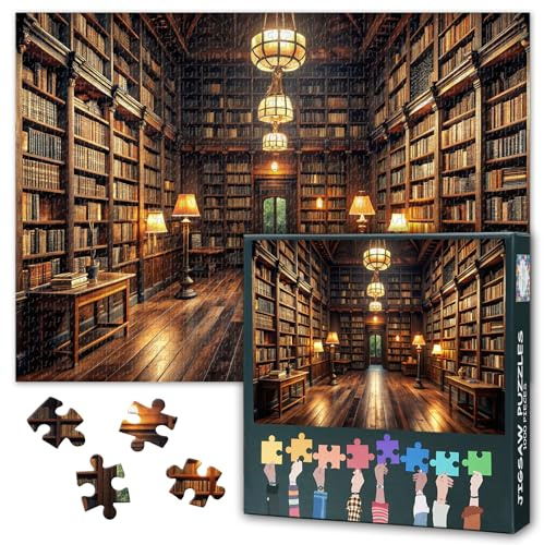 Puzzles für Erwachsene 1000 Teile Vintage Bibliothek – Puzzles Bücherregal Kunst, 70 x 50 cm Antikes Buchdesign Herausforderndes Puzzle Familienspiel für Männer und Frauen