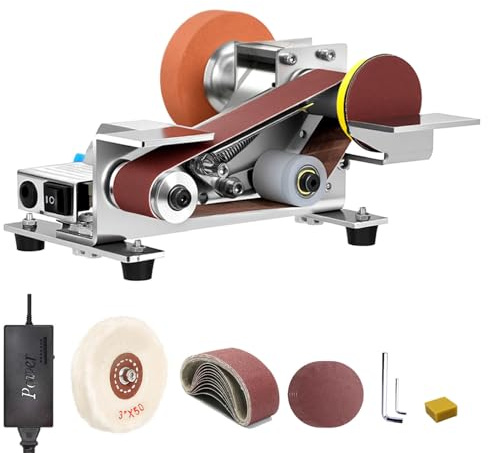 Belt Sander Electric Knife Sharpener Features 15-Degree Bevel And 90-Degree Platform Grinds Wood, Metal, Or Polishes Leather Goods And Wood Surfaces Wide Design Ensures Stability And Low Noise
