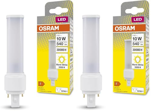 OSRAM DULUX LED D10 EM, G24D-1, 5 W, 540 lm, 3000 K, color de luz blanco cálido, tapa giratoria para luz direccional, reemplazo de LED para fluorescentes compactas clásicas con una casquillo G24D-1