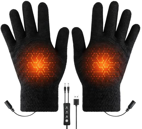 VoltCozy Gants Chauffants USB Antidérapants, 3 Températures Réglables, Gant Chauffant Tactile Pouce/Index, Chauffe Dos de Main & 5 Doigts, Câble 1,55 m 5V, Lavables, Homme Femme Hiver Ski Randonnée