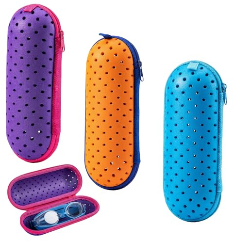 MENUY 3 unidades gafas de natación estuche, estuche de gafas con mosquetón, protección para gafas de natación, gafas de sol, unisex (azul, naranja, morado)