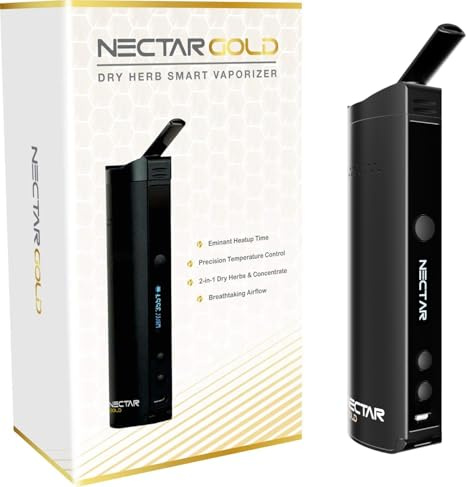 Vaporizzatore Erba e Concentrato (2 in 1) Premio | Nectar Gold | Garanzia di 2 anni - Batteria da 2900mAh Aggiornabile, Display OLED e Controllo della Temperatura, 240C | 15s Tempo di Riscaldamento