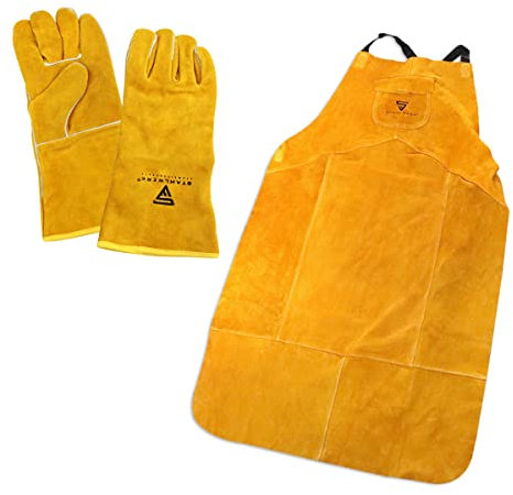 Ensemble de vêtements de protection en acier : tablier de soudage + gants de soudure épais pour WIG/TIG/MIG/MAG/MMA/Plasma, chaleur et ignifuge, blanc/jaune