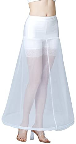 BEAUTELICATE Petticoat Unterröcke Reifrock Damen Lang A-Linie Crinoline Hohe Taille für Brautkleid Abendkleid Hochzeit Rockabilly Weiß (Weiß - 1 Reifen,38-40)