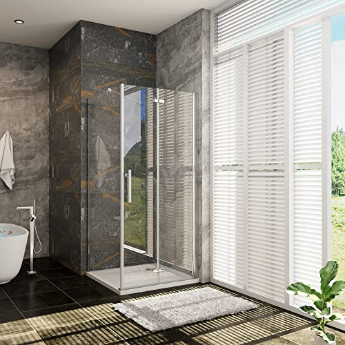 Porta Pieghevole a Libro per Box Doccia Angolare Alto 195 cm con Parete Fissa Misura 120x80 cm in Vetro Temperato Trasparente Anticalcare da 6 mm inclusa barra di supporto da 90 cm