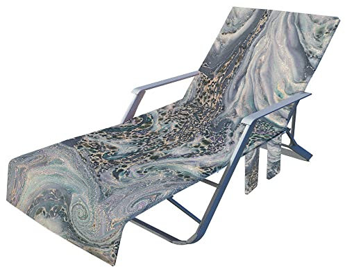 Surwin Marmor Schonbezug Für Gartenliege Strandliegenauflage Frottee Liegenauflage Stuhl Strandtuch Sun Lounger Bezug mit Tasche Sporthandtuch für Strand Garten Schwimmen (75x210cm,Grau)