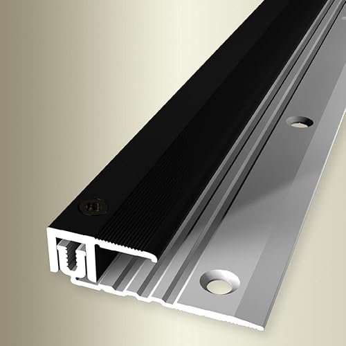 PROVISTON | Abschlussprofil | Breite: 28 mm | Höhe: 6.5-16 mm | Länge: 1000 mm | Aluminium eloxiert | Gerillt | Schwarz | Versenkt Gebohrt