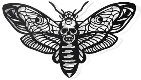 NBEADS Motte Schädel form Metall Wanddeko, Todeskopfmotte Schwarzer Wandbehang Moderne Wanddekoration Silhouette Wandkunst Metallbilder Für Zuhause Schlafzimmer Flur Wohnzimmer, 17.6x30 cm