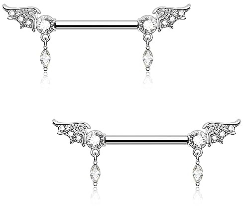 Melighting 14G Bijoux de Piercing Mamelon Dangle Nipple Bars Piercings Tétons Argent Barres Mamelon Acier chirurgical avec Pendentif CZ Anneau Memelon Pour Femme
