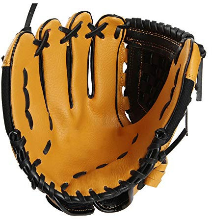 Samnuerly Baseballhandschuh Sport-Schlaghandschuhe Kinder-Baseball-Trainingshandschuh Pu-Leder-Baseballhandschuh Doppelnaht für Kinder Teenager Erwachsene (Farbe: Gelb, Größe: Rechte Hand 10)