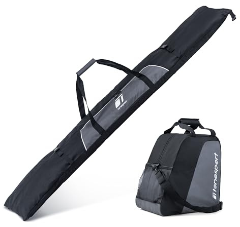 Tonesport Ski Bag and Boot Bag Combo - Ski Bags for Air Travel - Unpadded Snow Ski Bags - For Skis Up to 190cm - Jet Black