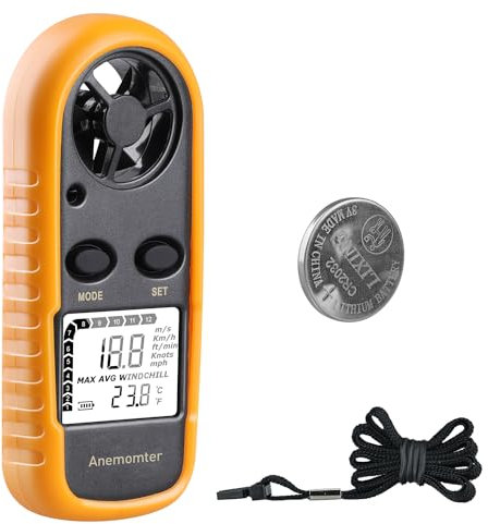 Digital Anemometer Handheld, Wind Speed Meter Wind Gauges Air Flow Velocity Meter for Measuring Wind Chill Temperature Speed, Wind Meter Thermometer Gauge for Shooting Windsurfing Fishing Hunting
