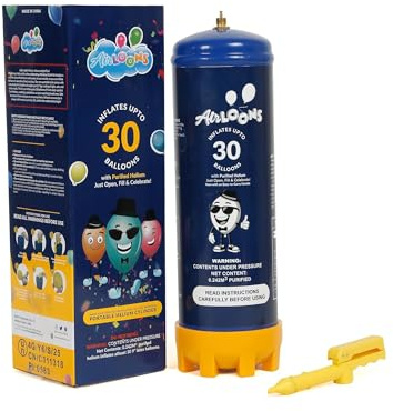Airloons Portable Helium Balloon Canister for Balloons - 30 Balloon Capacity, Lightweight Disposable Helium Tank with Easy Fill Nozzle, 30×9 latex, 5×18 standard foil, 1×30 letter/number balloons