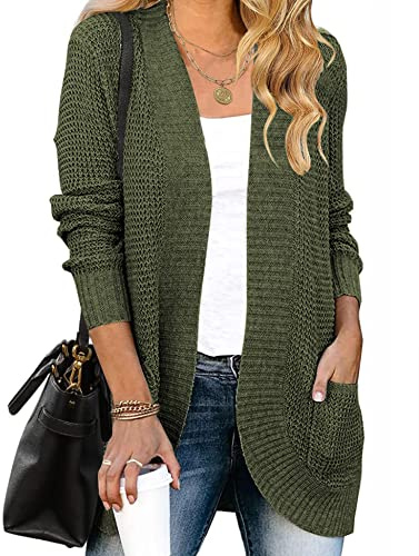 HANERDUN Gilet Long Femme Pulls Chunky Tricot Cardigan Manches Longues Manteau Sweater avec Poches