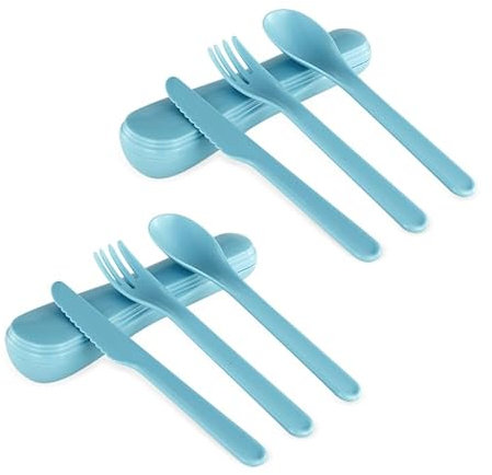 FAB4HOME 2 Travel Sets (6 Pieces) Reusable Plastic Cutlery Set with Case - Portable, Lightweight, Dishwasher Safe - Perfect for Travel, Camping, Picnics