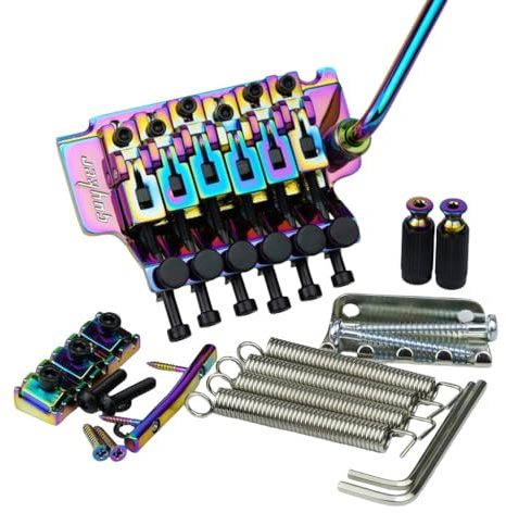 Guyker Double Rocking Tremolo Bridge, 6 Saiten E-Gitarre Federstabilisator Gerät Vibrato System Saitenhalter Sattel Komplettes Installationsset (GKS4000 Rainbow Chamäleon, 43 mm Saitenschlosslänge)