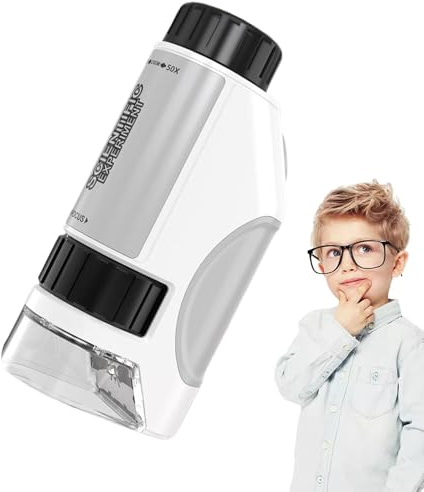 Microscopio tascabile, microscopio con sorgente luminosa a LED per principianti da 60 x a 120 x - esperimenti scientifici per bambini, kit di scienze educative scientifiche aumentate per osservazione