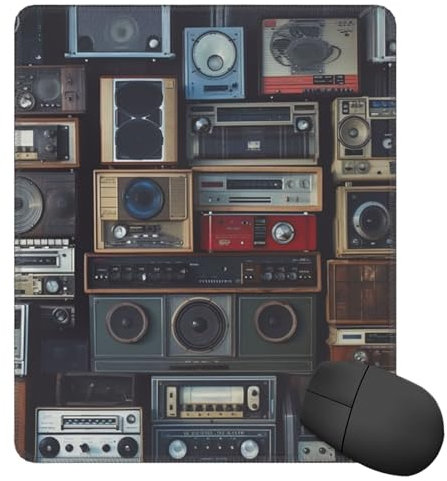Square Mouse Pad Vintage Wall of Radio Boombox Custom Mouse Mat Non-Slip Rubber Base 10x12 Inch Computer Mouse Pads for Wireless Mouse Laptop Office Desk Accessories Mousepad