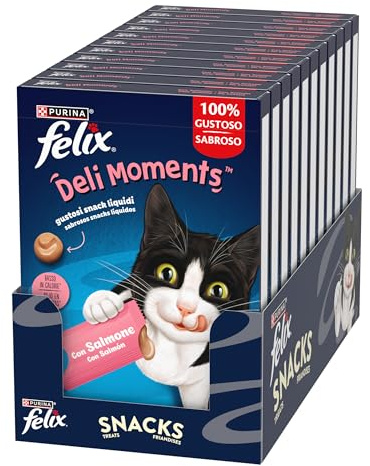 Purina Felix DeliMoments, Snack líquido, Premio para Gato con Pato, 11 Paquetes de 4 Sobres de 10g