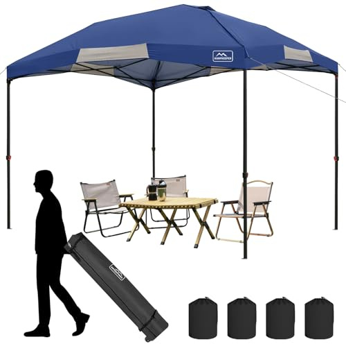 KAMPKEEPER 12x12 Pop Up Canopy Tent,Heavy Duty Outdoor Sun Shade for Events,Camping,Parties - Polygonal Patio Gazebo with Wheeled Bag,4 sandbags(Navy Blue, 12x12FT)