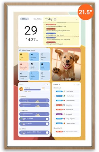 Apolosign 21.5-inch Digital Calendar : Dual Mode Smart Wall Planner, No Subscription, Install Apps, Sync Calendars, Electronic Touchscreen Interactive Display for Family Schedules, Chore Chart (Teak)
