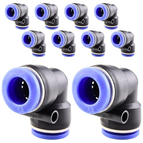 ANGEEK 10 piezas conector de enchufe neumático de 14 mm 90 ° conector de mangueras de aire comprimido conectores de conducto de aire PV acoplamiento de codo