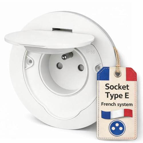 Prise encastrable en acier inoxydable, prise de sol IP55, couvercle à charnière, prise à serrage, type E français