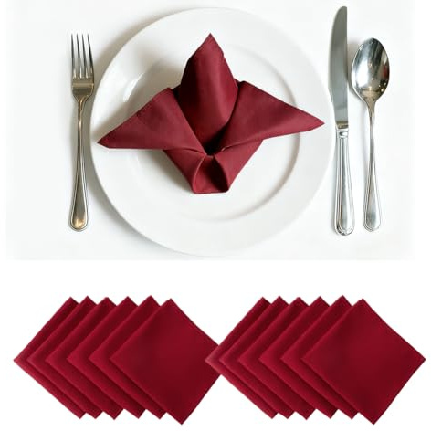 Tutamaz Tovaglioli in tessuto, 12 pezzi, bordeaux, in tessuto morbido, comodo, facile da stirare, per compleanno, matrimonio, bar, caffè, decorazione da tavolo, Natale, 48 x 48 cm