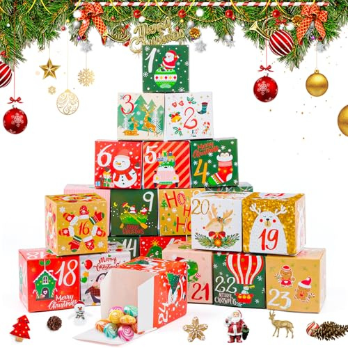Axlyca Calendrier de l’Avent Vide à Remplir Soit Meme,24PCS Boîtes Vides de Noël,Calendrier de Noël DIY Boîte,Boites Cadeau Noël Calendrie de L'avent Surprise pour Cadeau Noël Homme Femme Fille Enfant