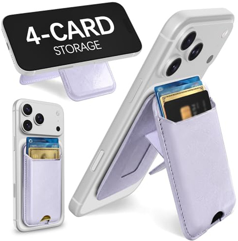 Shorogyt Compatible with Magsafe Wallet with Stand - Magnetic Wallets for iPhone 17/16/15/14/13/12 Series Slim Leather Minimalist Magnet Phone Card Holder for Women Girls Men Fit 4 Cards, Purple