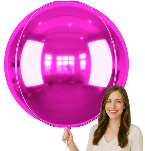 50 Inch Giant Hot Pink Round Foil Balloons, 3Pcs Metallic Pink 4D Ball Balloons for Birthday Wedding Engagement Graduation Baby Shower Gender Reveal Party Decorations