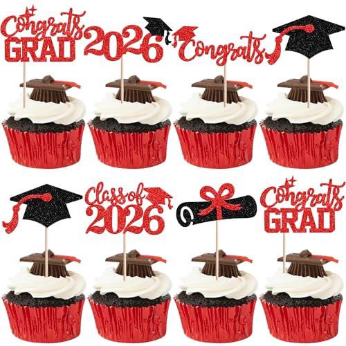 24 confezioni classe del 2026 compleanno decorazione torta 2026 laurea diploma tappo festa decorazione congrats gradi cupcake topper per laurea decorazione torta compleanno rosso nero