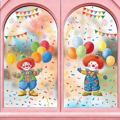 AVAKY Vetrofanie Carnevale Grandi Clown Stickers, 233PCS Vetrofanie per Finestre Removibili, Statici Adesivi per Vetro PVC Decorazioni Carnevale Stickers bambini per Finestre Porte Vetrine Casa