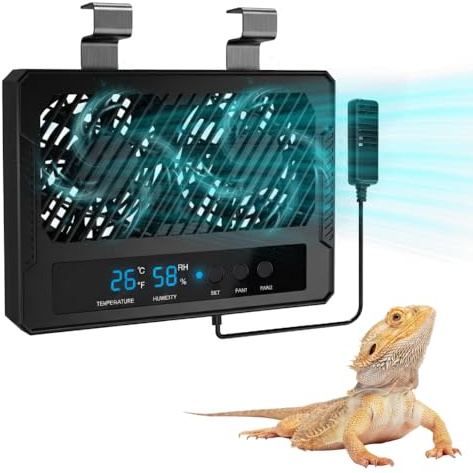 Ventilateur pour Reptiles, Climatisation avec Double Ventilateur pour Terrarium avec Capteur de Température et d'humidité, Accessoires Améliorant la Circulation de l'air pour les Amphibiens, Reptiles