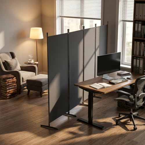 UISEBRT skiljevägg rumsavdelare inomhus 4 delar 320 x 180 cm, Paravent utomhus väderbeständig stabil med markpinnar och spännlinor, rumsseparator spansk vägg insynsskydd balkong trädgård, mörkgrå