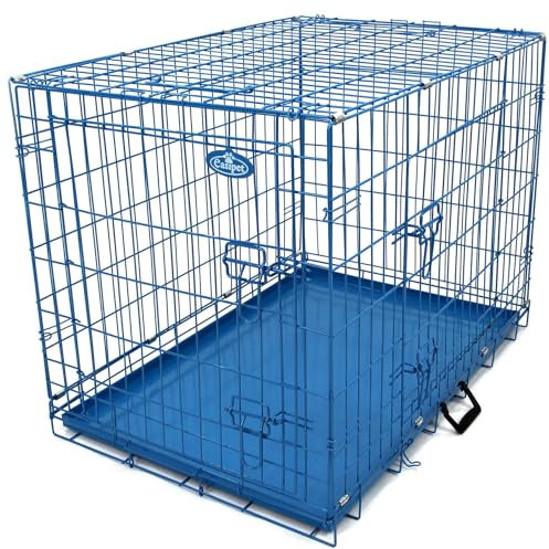 Blue Metal Dog Cage, 36 inch X-Large with 2 Doors and Removable Tray