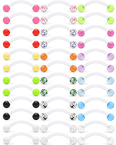 Ftovosyo 18 Pairs 14G Glitter Bioflex Flexible Acrylic Curved Barbell Snake Eyes Tongue Nipple Ring Body Piercing Jewelry Retainer 16mm Mix Color Glow in The Dark Glitter Flexible Clear