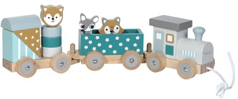 Kindsgut Holz-Eisenbahn, mit Holzbausteinen und Zoo-Tieren, dezente Farben und hochwertige Qualität, umweltfreundliche Materialien und frei von Schadstoffen, Petrol