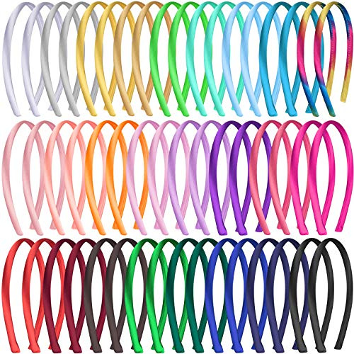Duufin 50 Pcs Headbands for Girls 1cm/0.39 inch Satin Headbands Girls Craft