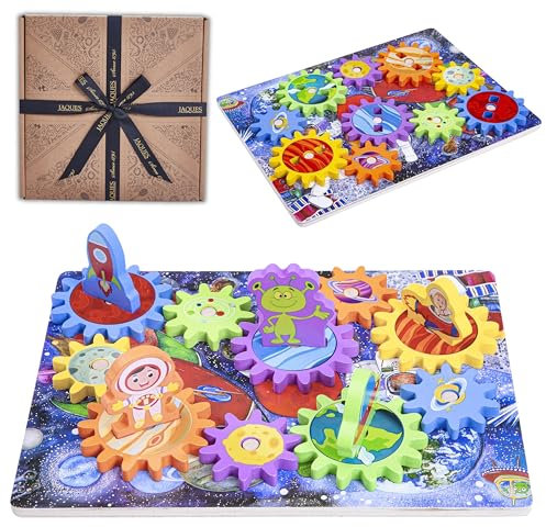 Jaques of London Space Puzzle for Toddlers, Wooden Gear Puzzle with Planets and Aliens for 3-5 Year Olds