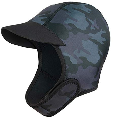 Peaked Swim Cap with Chin Strap Scuba Diving Hood 2mm Camouflage Neoprene Wetsuit Hood Stretchable Diving Cap Surfing Thermal Hood for Snorkeling Kayaking Sailing Canoeing Water Sports Cap